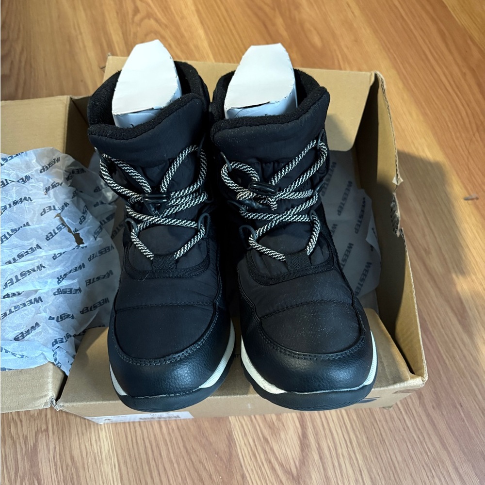 Black Winter Boots with White Accents